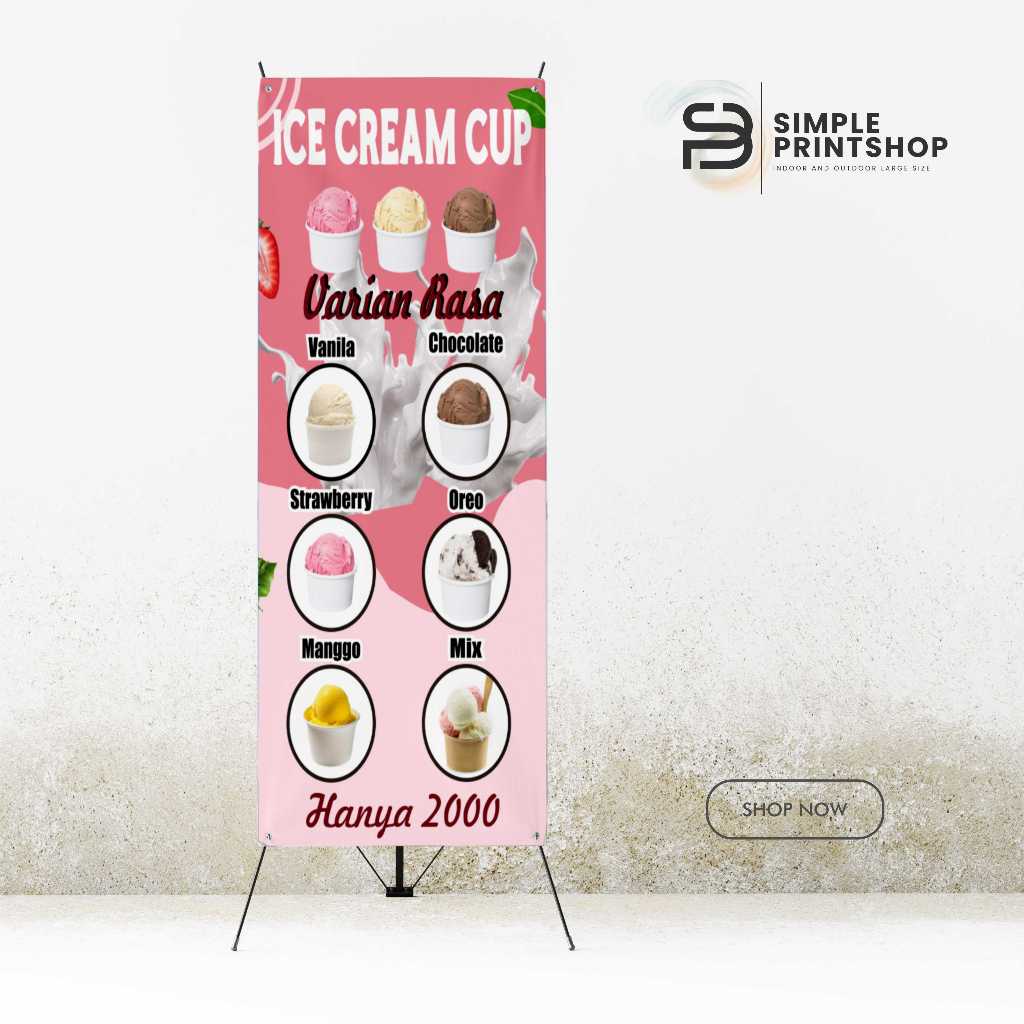 banner 60x160 cm spanduk ice cream cup custom desain