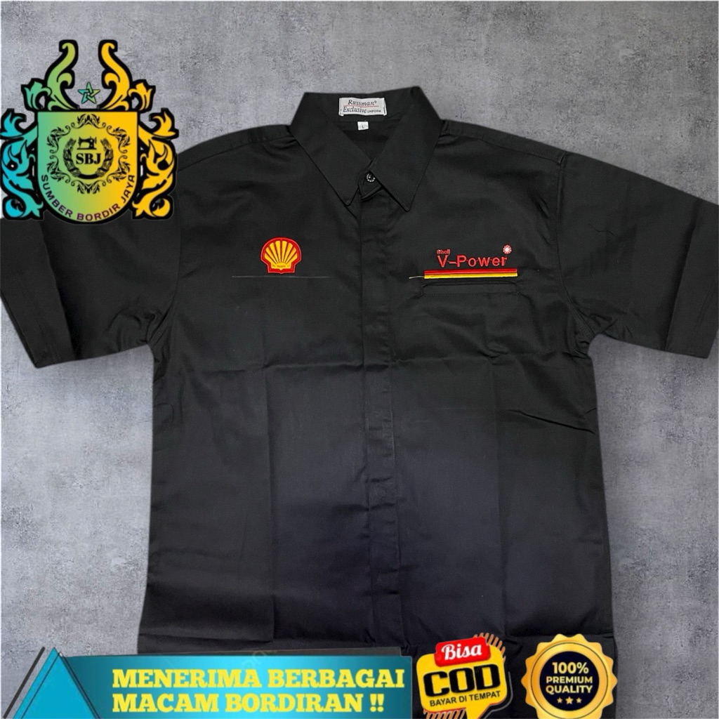 KEMEJA SHELL KEMEJA SERAGAM SHELL V-power Full bordir komputer