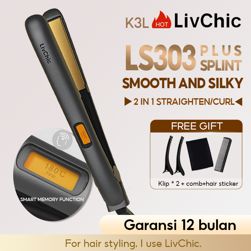LivChic Official 2IN1 LS303 Catok Rambut untuk Meluruskan Keriting Ringan Alat pengeriting rambut