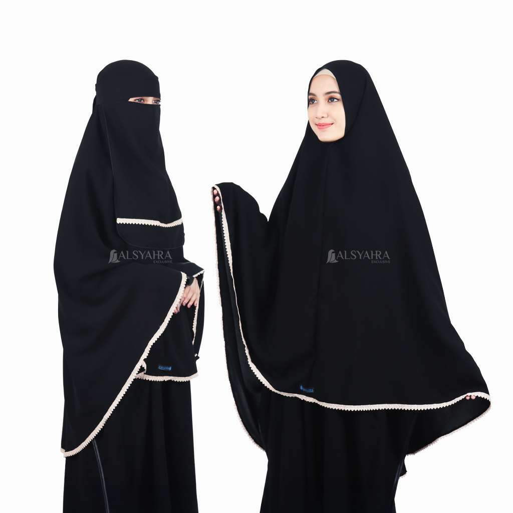 Alsyahra Exclusive Set Khimar Halimah Niqab Bandana Jetblack XL