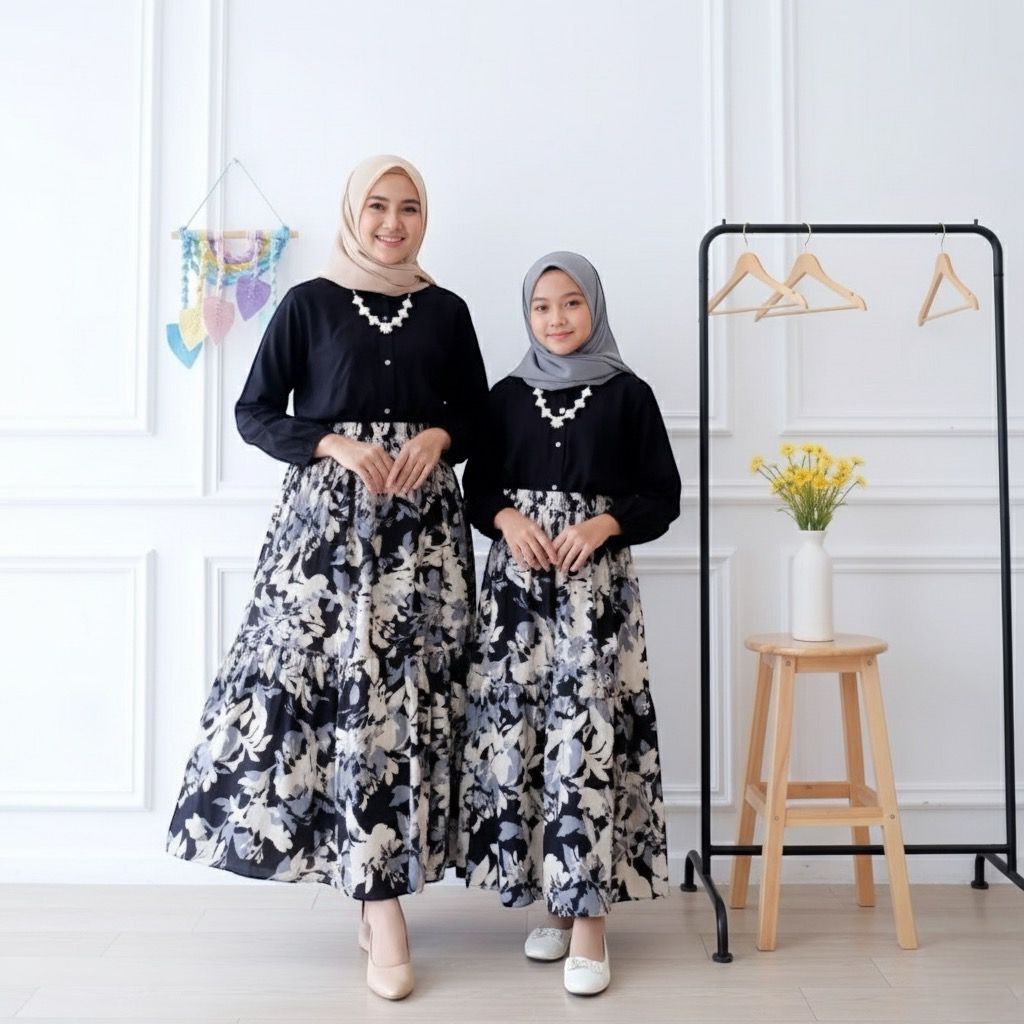 AIRA SET ROK COUPLE IBU DAN ANAK RAYON MIX CRINKLE // SETELAN ROK IBU ANAK // ONE SET RAYON // SETEL