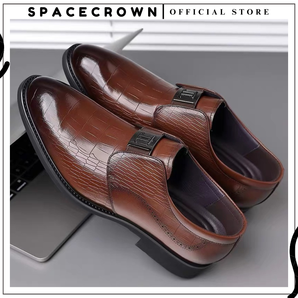 Sepatu Pria Slip On Sepatu Kulit Formal Pantofel Oxford Leather Shoes Spacecrown 208 COD FREE BOX