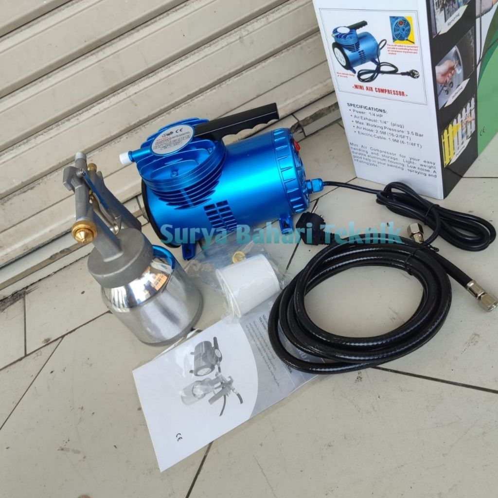 Mini Air Compressor plus Spray gun kit electric alat cat listrik