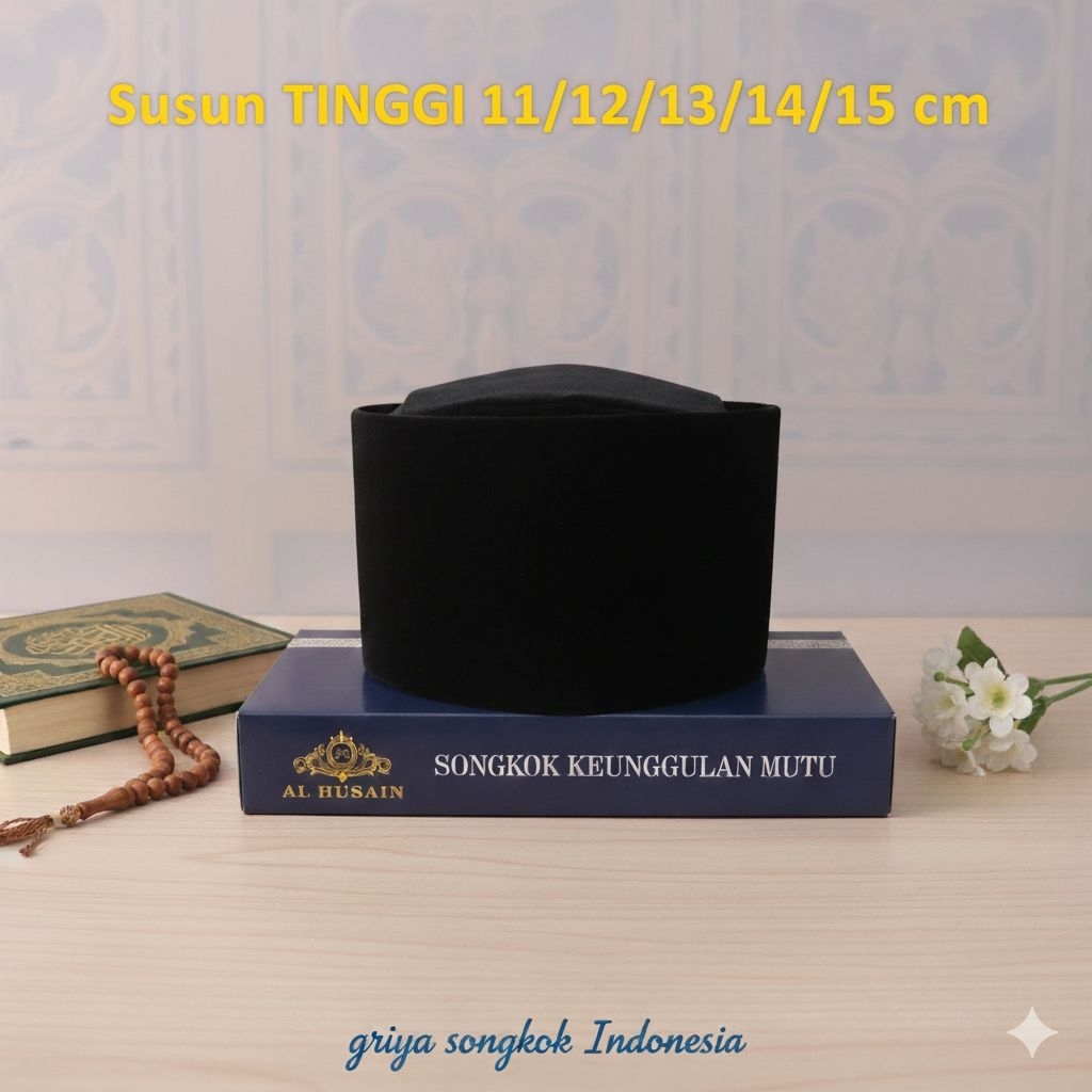 Peci Songkok Susun Ac tinggi 11/12/13/14/15 Kopyah Kopiah merk AL HUSAIN Dewasa Anak - anak