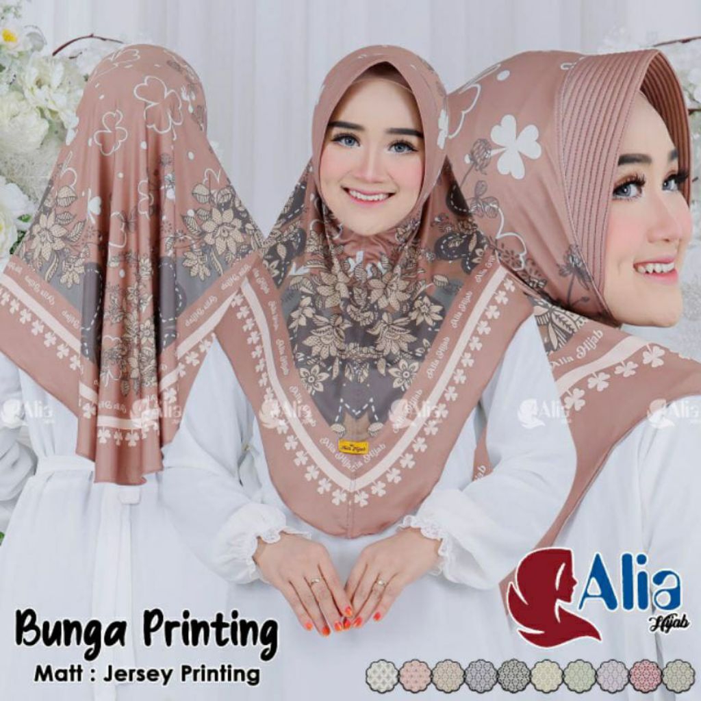 hijab bergo pet Jersey printing motif bunga premium