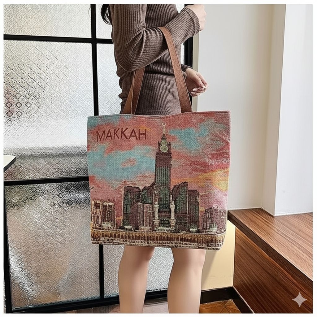 Totebag Tas Kanvas Suvenir Tote Bag Oleh Oleh Shoulder Bag Hadiah Jalan Jalan Mekkah Madinah Arab Sa