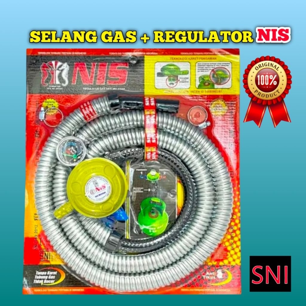 Regulator NIS + Selang Gas LPG 3 Kg / 12 Kg – Standar SNI, Aman & Berkualitas