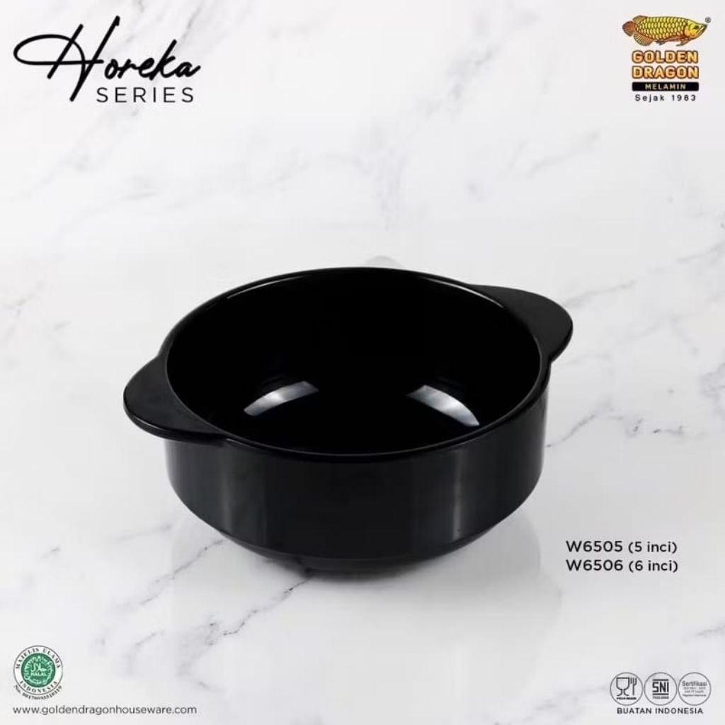 Mangkok Sup Bulat Gagang 5 Inch/6 Inch, Mangkok Kafe - Mangkok Horeka, Melamin Golden Dragon W6505/W