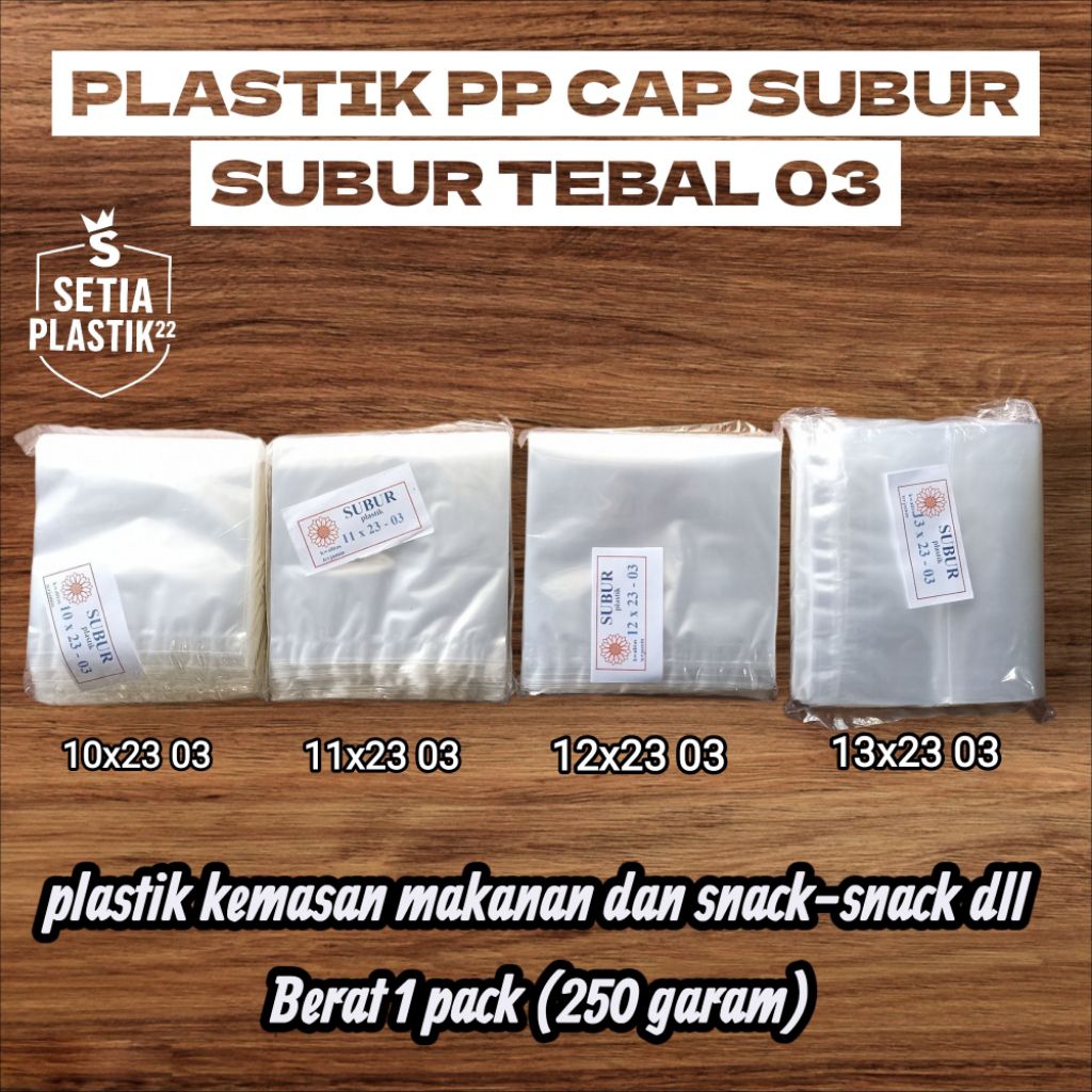 Plastik pp cap subur tebal 03 ukuran 10x23 11x23 12x23 13x23 plastik snack plastik krupuk  dll