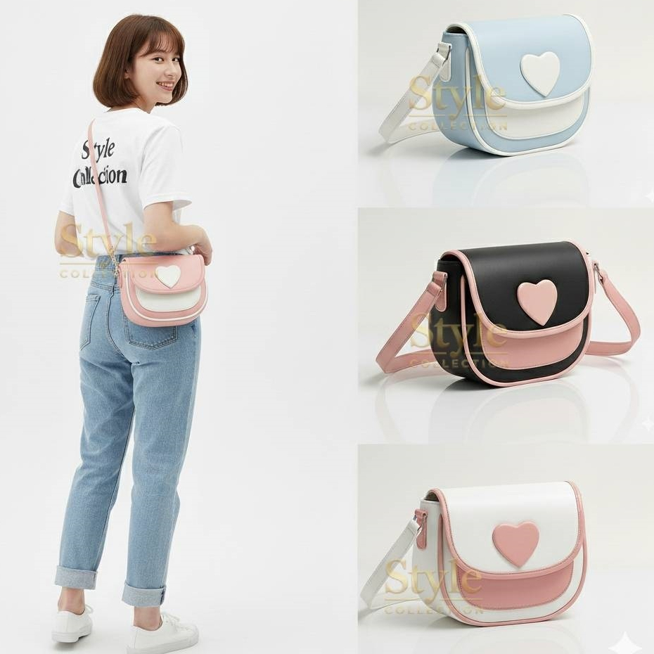 Tas Selempang Lucu Love Korea Cute – Tas Wanita Korean Slingbag Aesthetic Cewek Kekinian Stylish