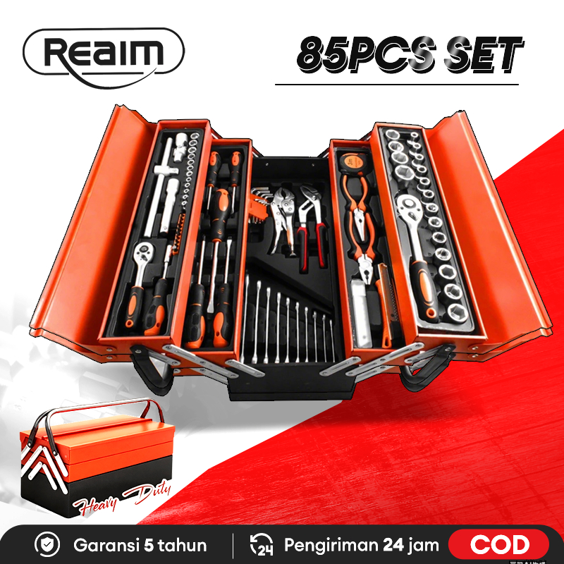 Reaim Tool kit 85PCS Kunci Set Lengkap Alat Multifungsi Pekerjaan Mobil Tool Box Set