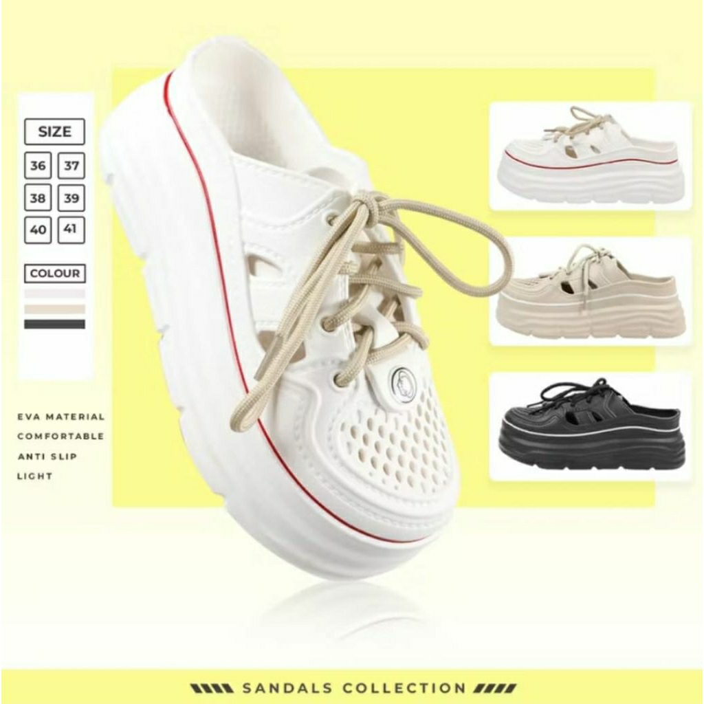 sepatu tali wanita sandal karet tali hak tebal