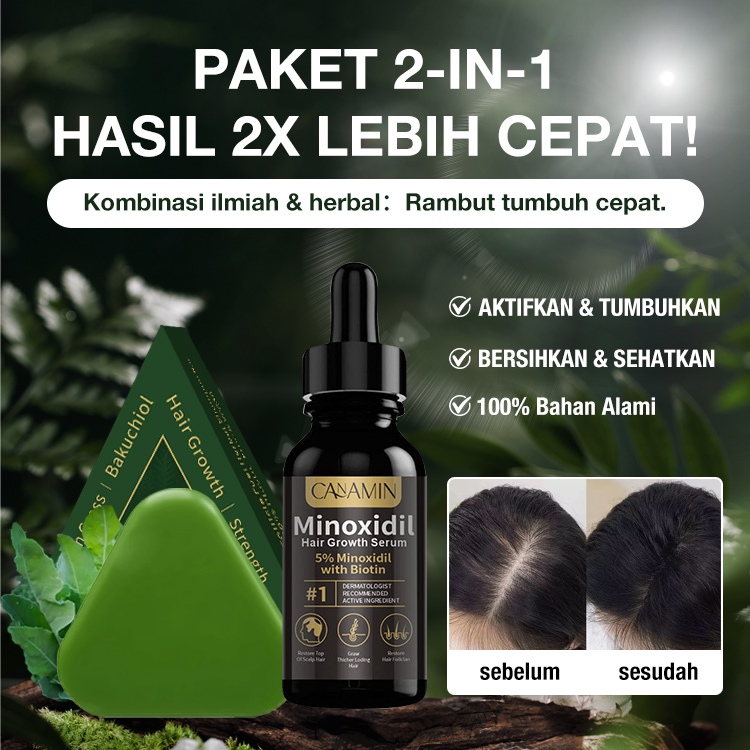 [Free Net] Biotin Minoxidil 5% Hair Growth Serum 30ml + Usman Grass Shampoo Bar 100g Anti Hair Fall 