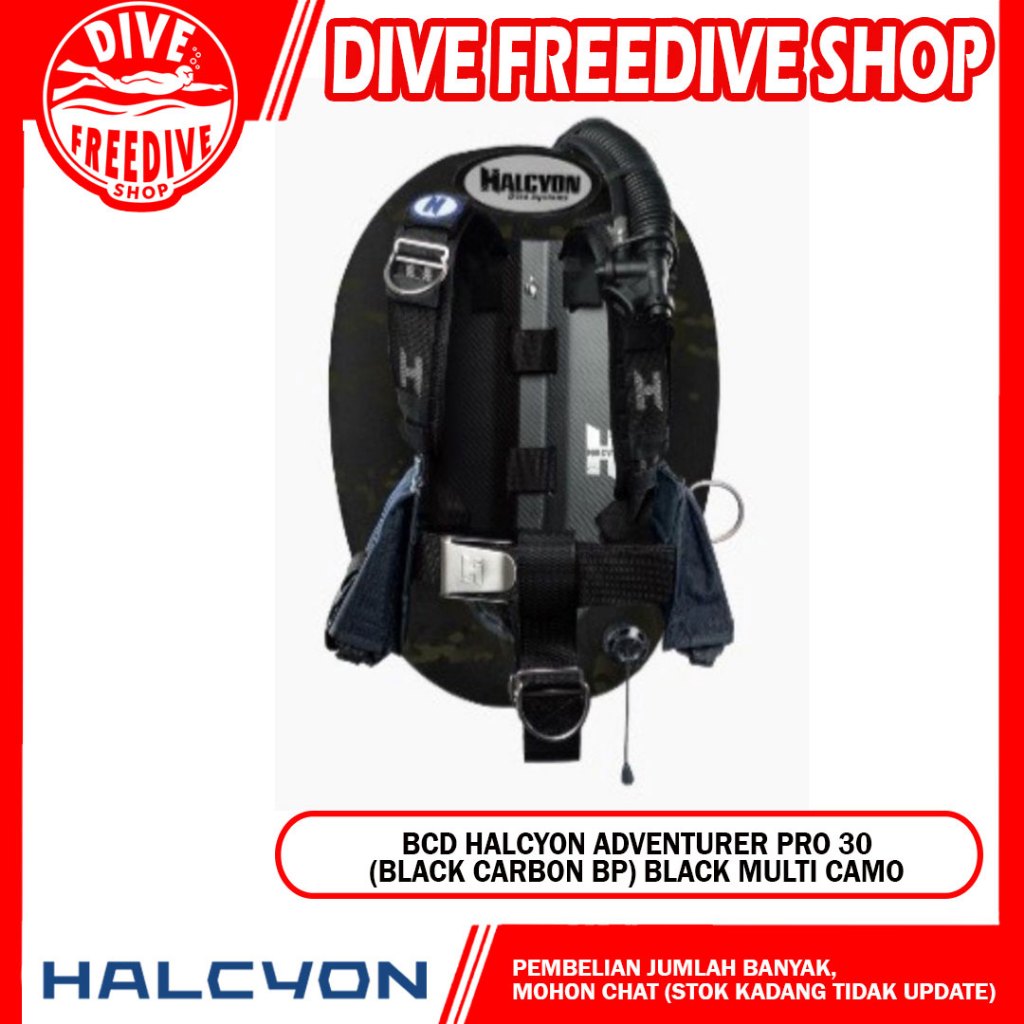 10.119.030 BCD Halcyon Adventurer 30 Pro Carbon Backplate Black Multi Camo Technical BC Donut Wing B