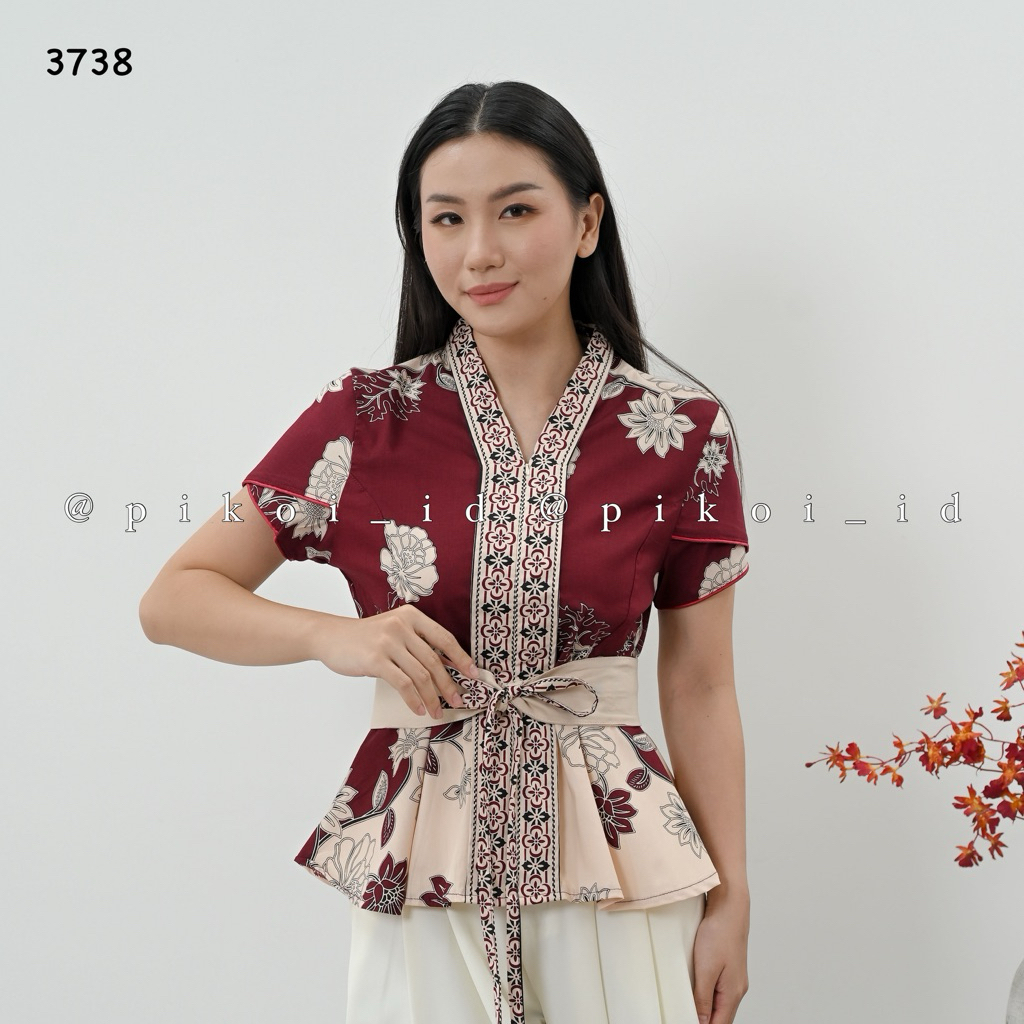 Atasan batik wanita lengan pendek busui friendly / baju batik wanita modern FREE BELT lengan pendek 