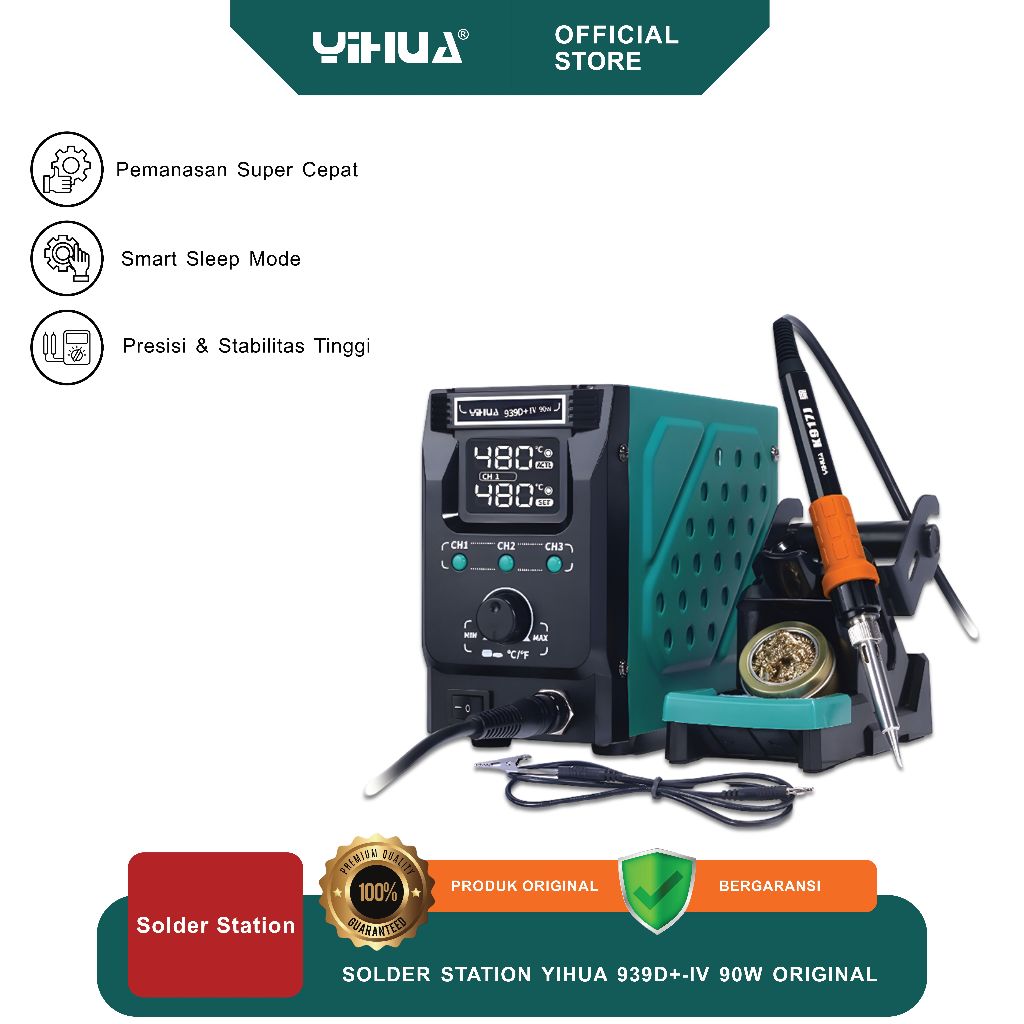 Yihua 939D+-IV Solder Station Digital Soldering Iron  Temperature Adjustable + Dudukan Solder Set Or