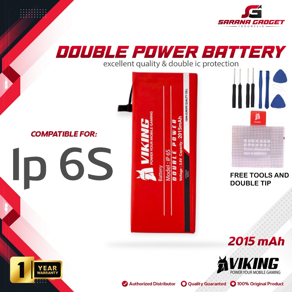 Baterai VIKING Double Power Original for Ip 6S Batre Batrai Battery Handphone HP Dual Ori Iphone