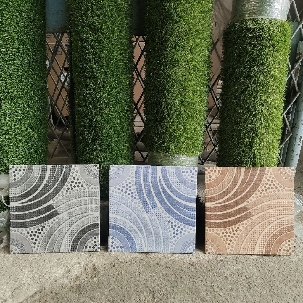 KERAMIK LANTAI 25X25 MATT MOTIF SPIRAL ABU - BIRU - CREAM / KERAMIK KAMAR MANDI - TAMAN