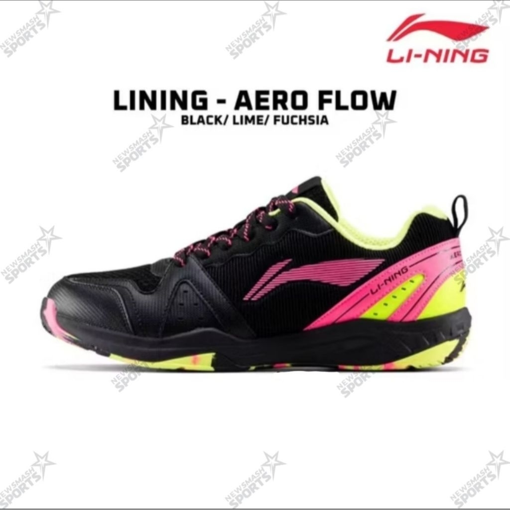 sepatu badminton lining aero flow 0752 black/lime