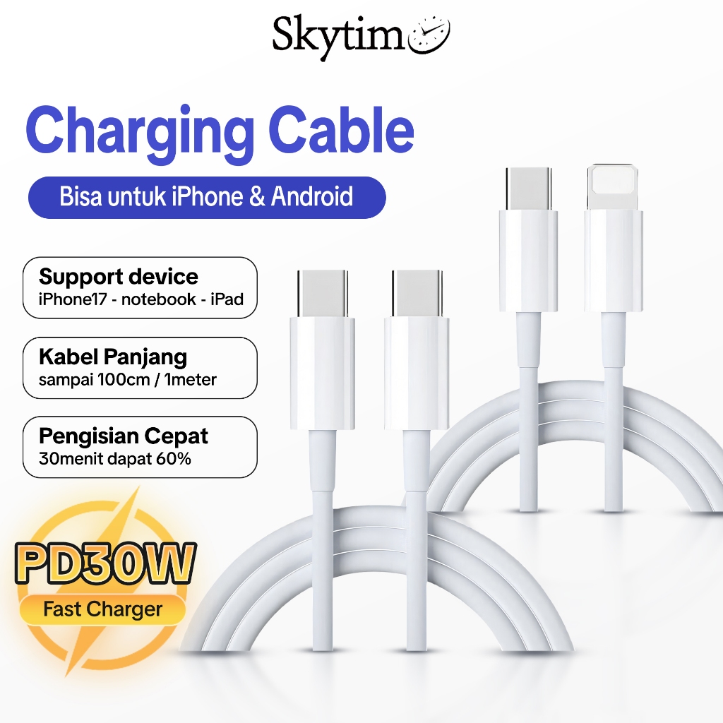 Skytime Data Cable 30watt Fast Charging DC03 Type C Lightning Kabel Charger Multifungsi Anti Putus