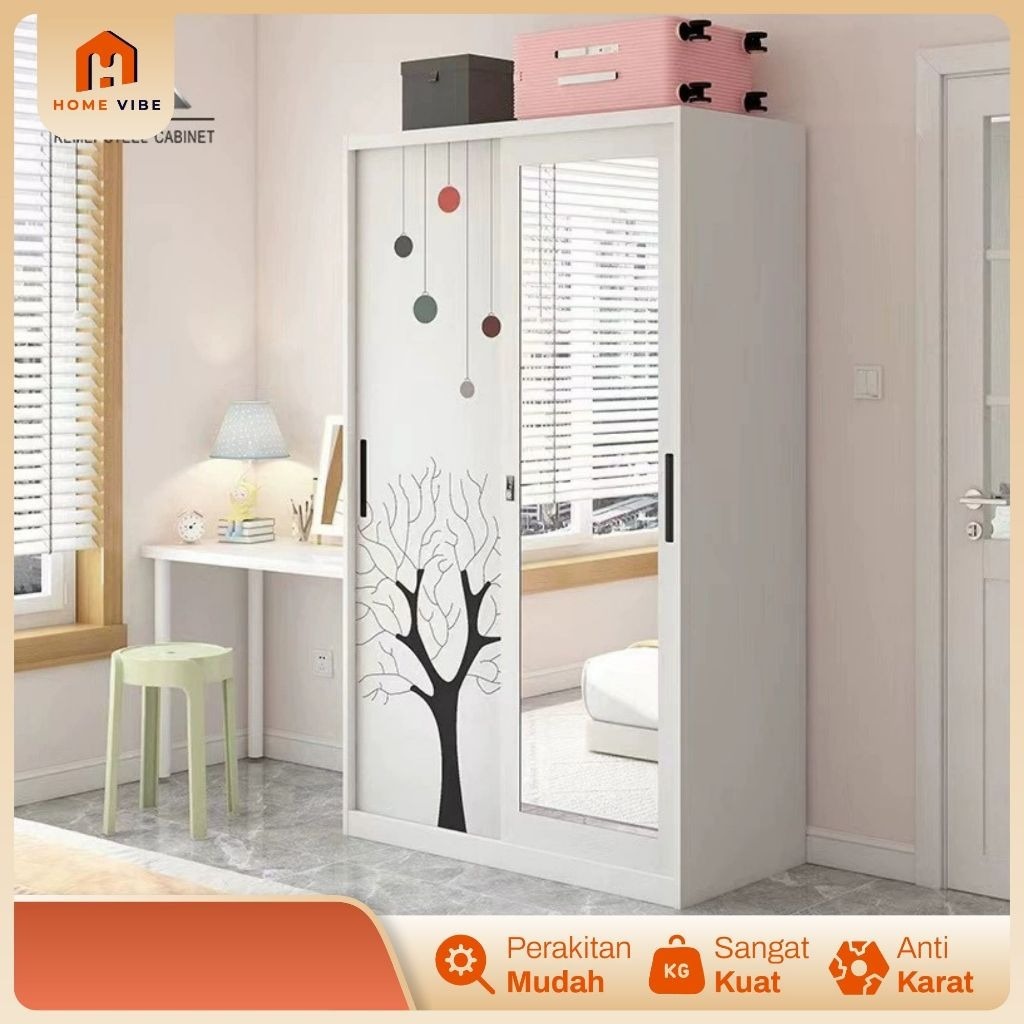 Lemari Besi Sliding 2 Pintu Lemari Baju Besi Lemari Pakaian Minimalis Lemari Pakaian Besi