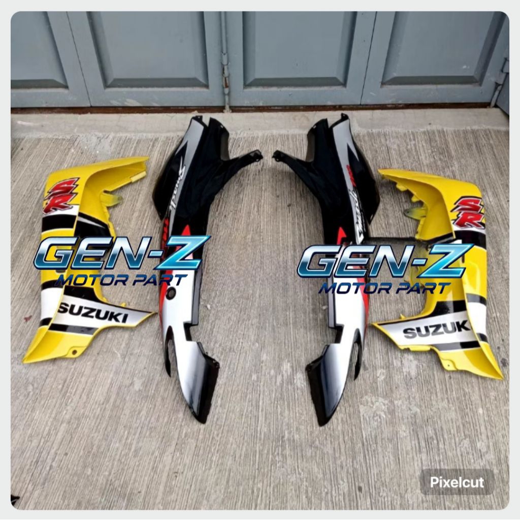 COVER BODY BELAKANG SMASH 110 LAMA SAYAP SET STRIPING WARNA KUNING HITAM