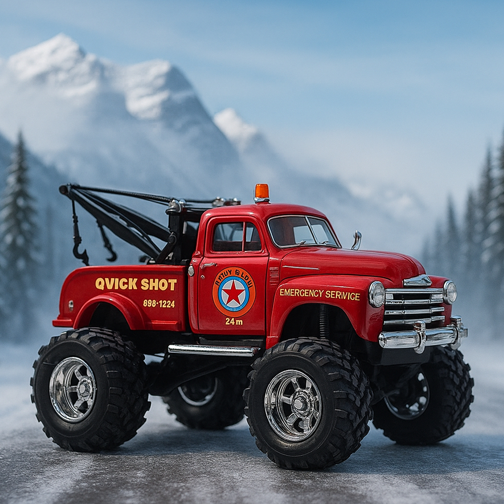 Mainan Mobil Mobilan Diecast Derek Offroad Towing Jeep Chevy 3100 Wrecker Besi Metal Buka Pintu