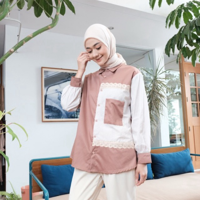 Dya_id - DHIRA BROWN TOP Pakaian kemeja wanita