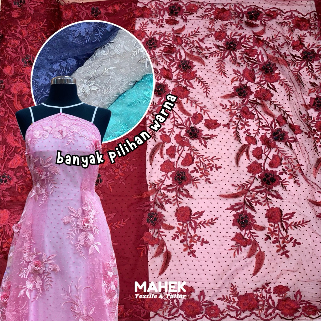 Tille Bunga Timbul / Tile Organza Bunga Timbul / Tile Bunga 3D / Tulle Garden / Bahan Dress Kebaya /