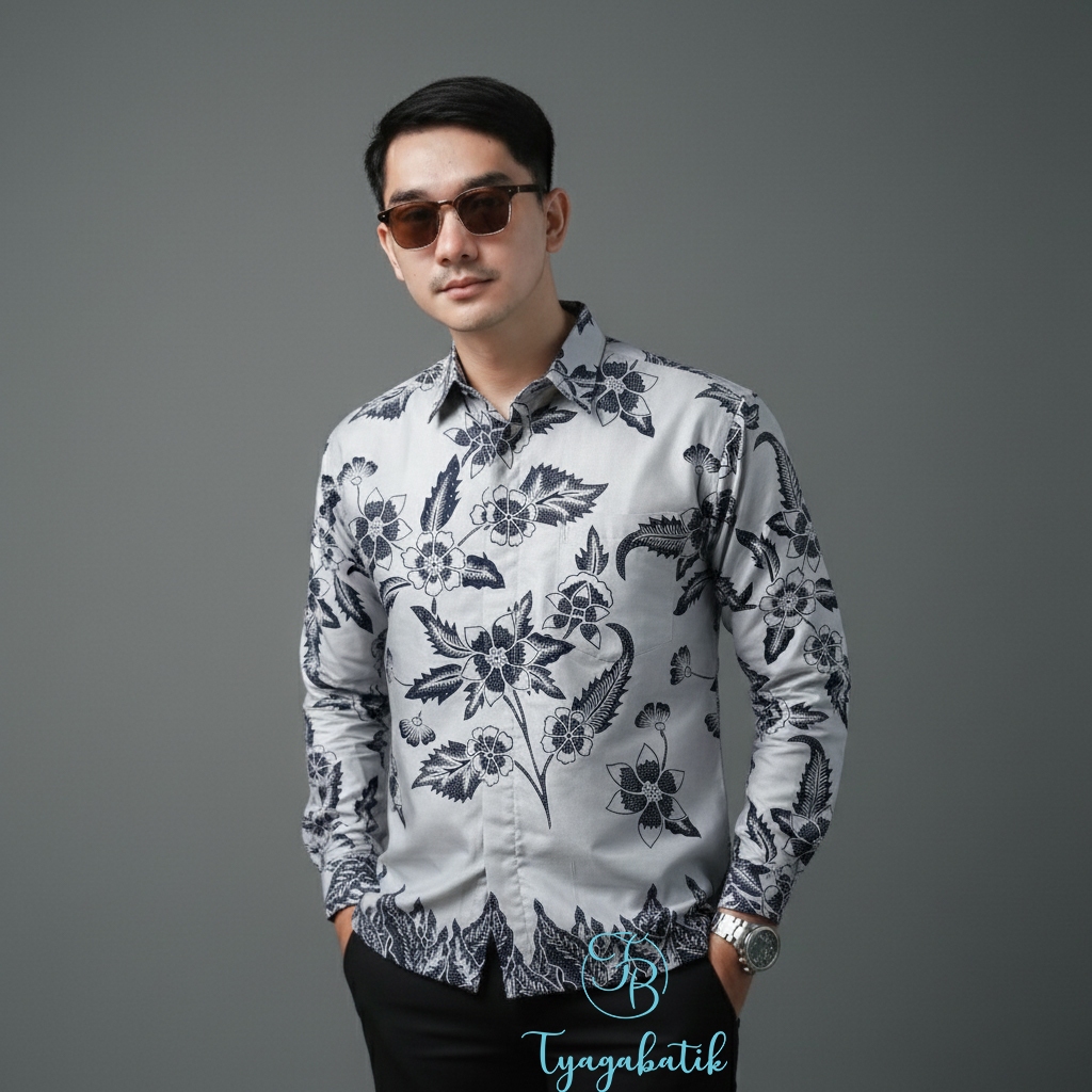 Kemeja Batik Pria Baju Lengan Panjang Slimfit Lapis Furing Batik Tyaga 1215 Bahan Katun Premium Eleg