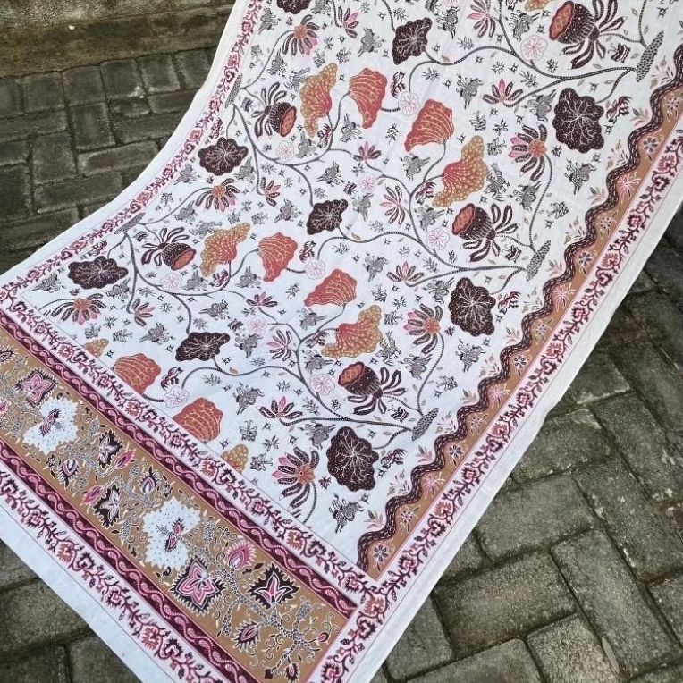 (ORIGINAL) KAIN BATIK LAWEYAN SOLO ENCIM PEACH BUNGA TERATAI AKAR COKLAT PEACH
