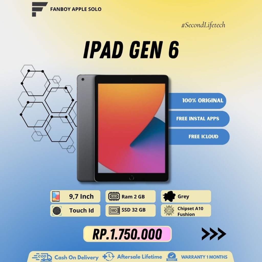 IPad Gen 6 | Storage 32GB | Wifi Only | Second Original