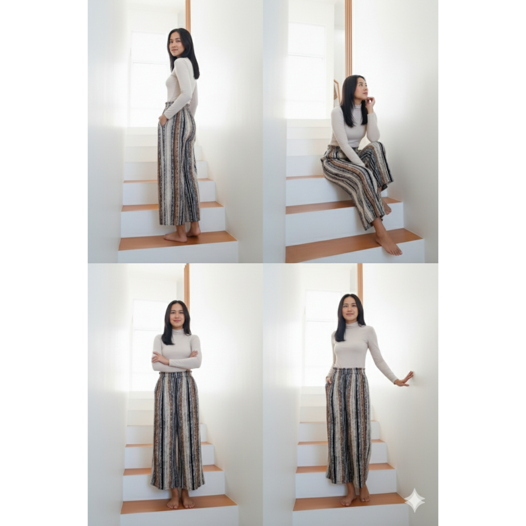 Celana Kulot Wanita Rayon Motif Terbaru Full Karet Pinggang Dengan Tali Serut