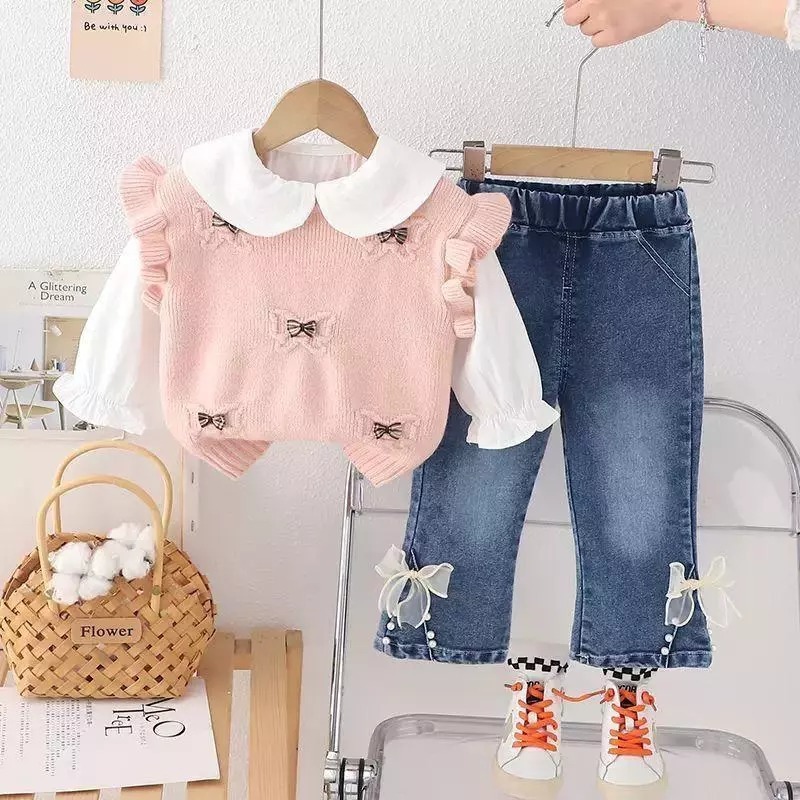 Setelan Anak Perempuan Usia 1-4 Tahun | Pakaian Anak Cewek Model Baju Katun Lengan Panjang Krah Remp