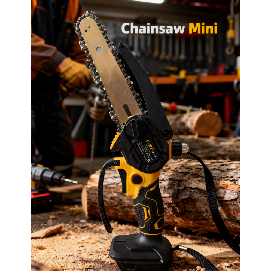 D-WE 6 Inch Gergaji Mesin Mini Pemotong Kayu Cordless Chainsaw Mini Listrik Portable Lithium