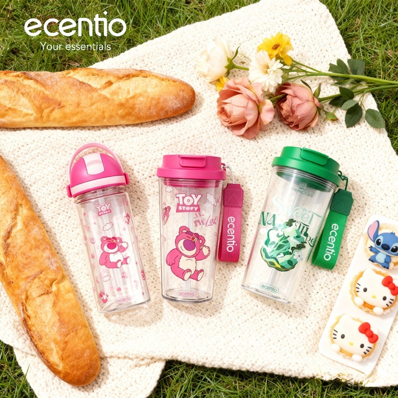 ecentio×Disney Lotso  botol minum anak plastik estetik pink BPA free Ringan praktis Botol sekolah  l