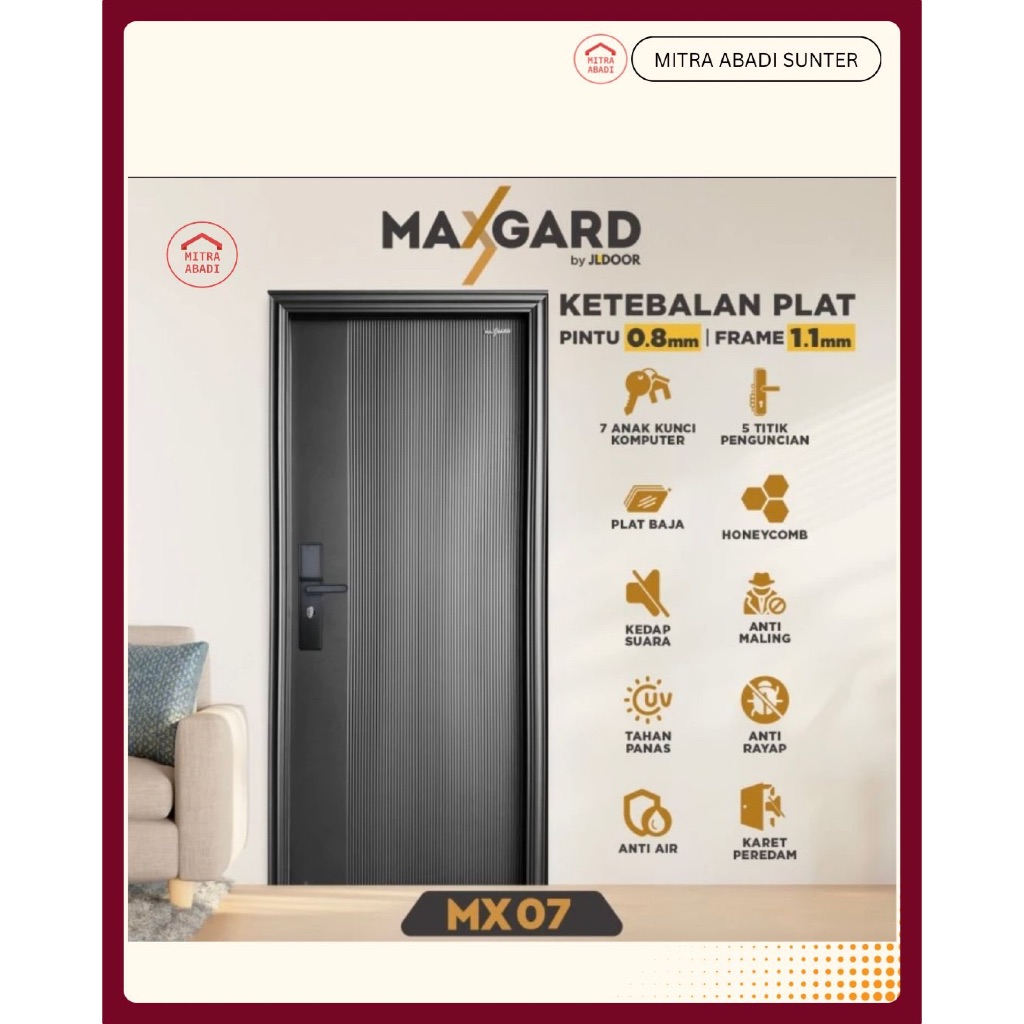 PINTU BAJA UTAMA MAXGARD MX 07 BLACK (90X216) HITAM/PUTIH -KANAN / KIRI