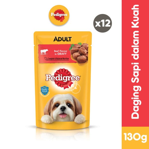 Pedigree Makanan Anjing Basah Pouch rasa Beef 130 gr - Isi 12