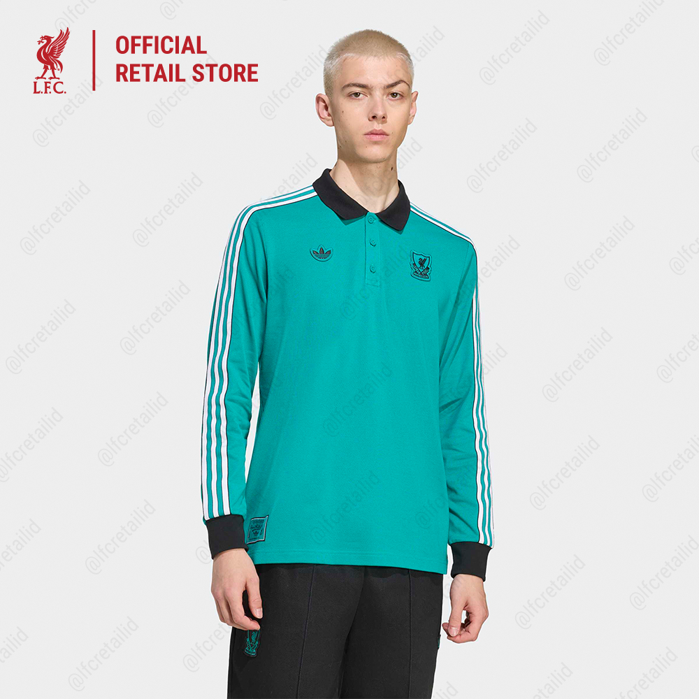 Liverpool FC adidas Terrace Icons Long Sleeve Polo Shirt - LFC Polo Original Pria
