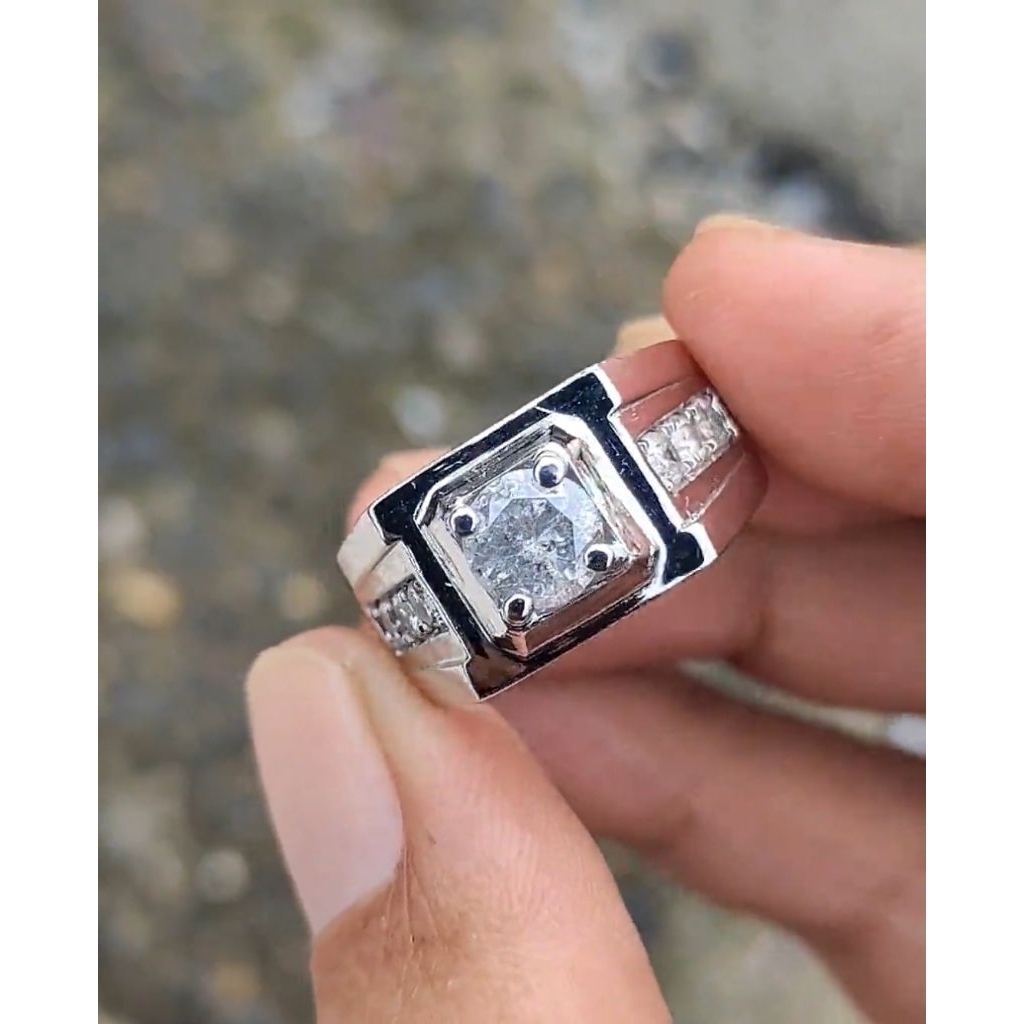 Cincin pria mata berlian 1,00ct ring perak ori S1434