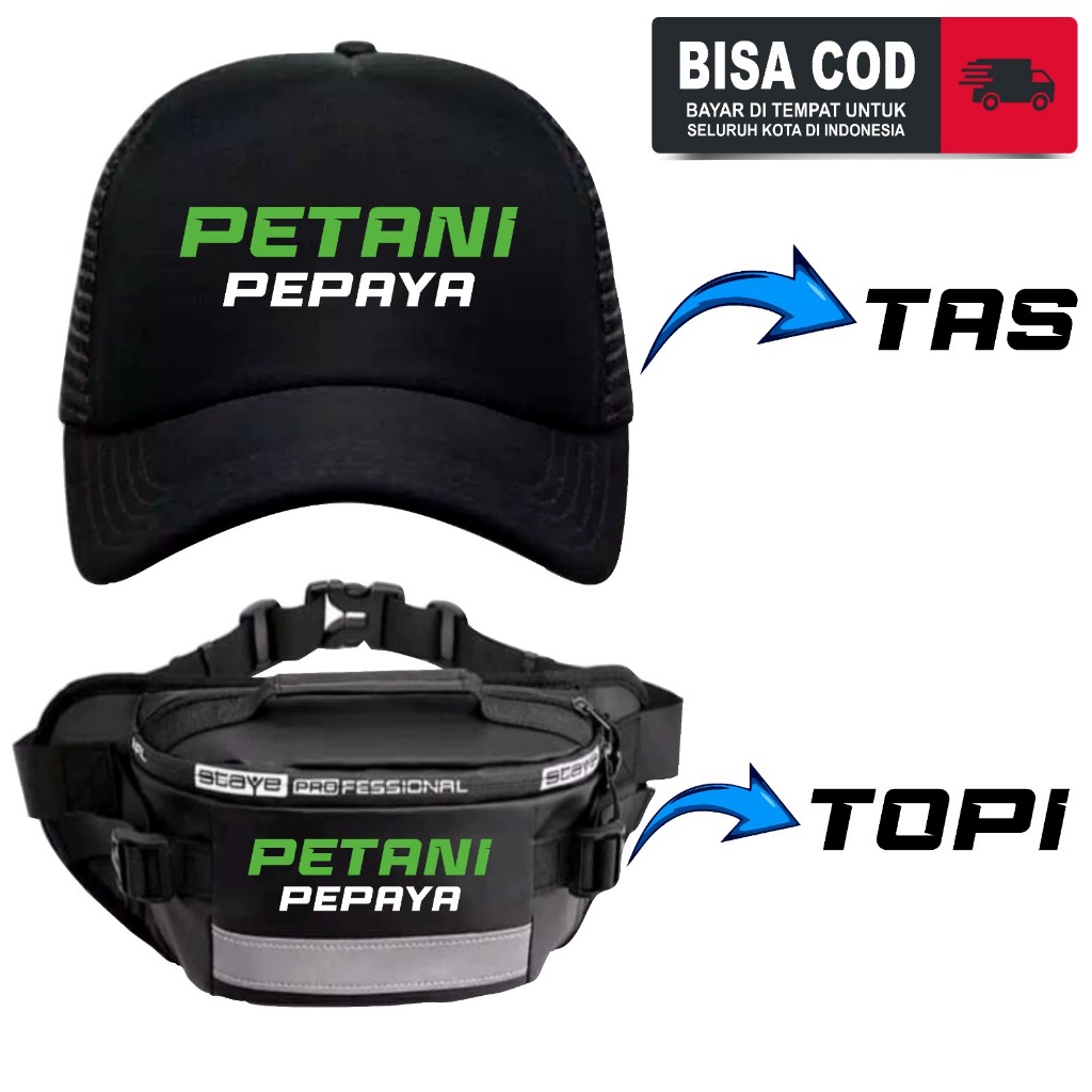 Topi Trucker Petani Pepaya dan Tas Petani Pepaya hitam keren