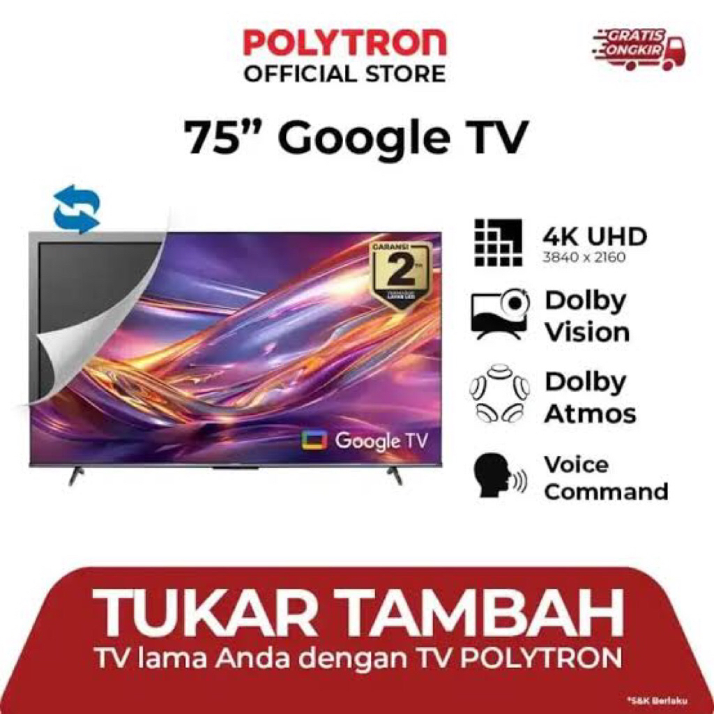kwitansi LED TV 75 Inch Polytron Google TV 4K