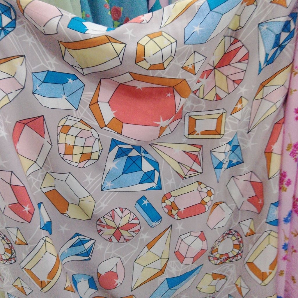 Bahan Kain Satin Velvet Motif Permata Import High Quality | Satin Meteran Corak Berlian untuk Dress 