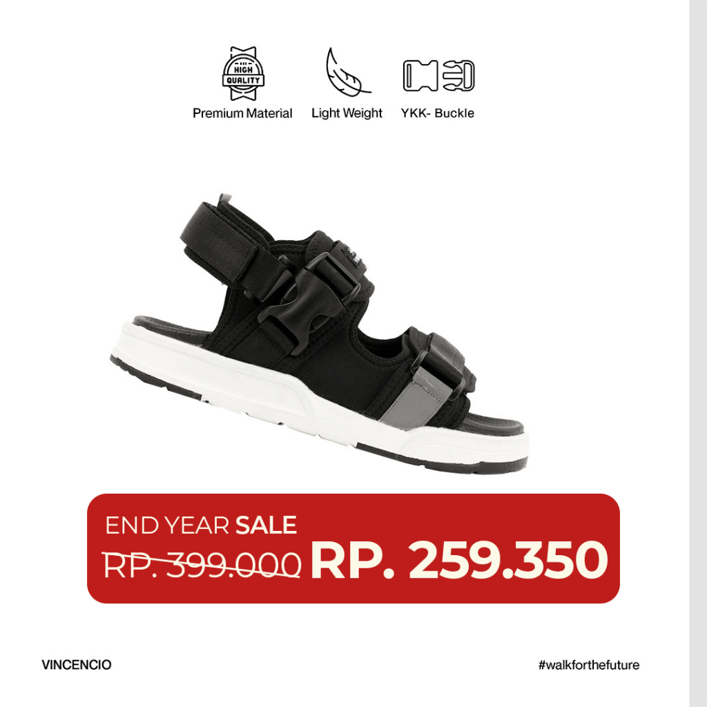 Vincencio - Ureshii - Black / Off | Sandal Traveling Pria | Sandal Traveling Wanita