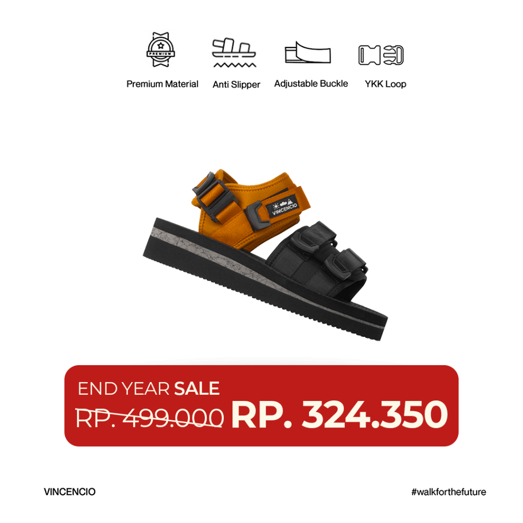 Vincencio - Asahi - Black / Amber | Sandal Traveling Pria | Sandal Traveling Wanita