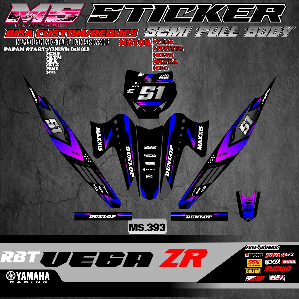 COD Sticker STRIPING RBT MOTOR VEGA ZR  SEMI FULL BODY MOTOR  SUPERMOTO RBT TERVIRAL TERKECE MS V393
