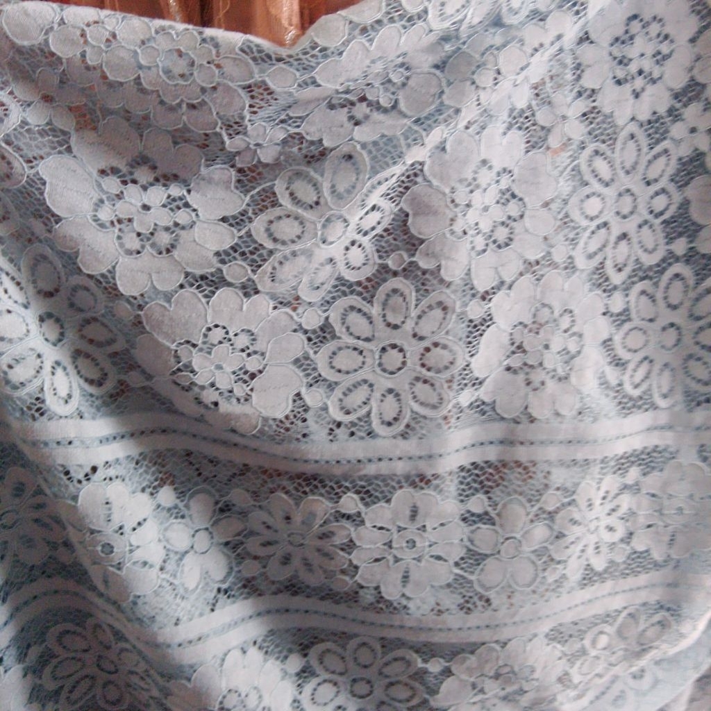 Kain Brokat Renda Motif Bunga Border Biru Muda / Baby Blue Meteran Lbt