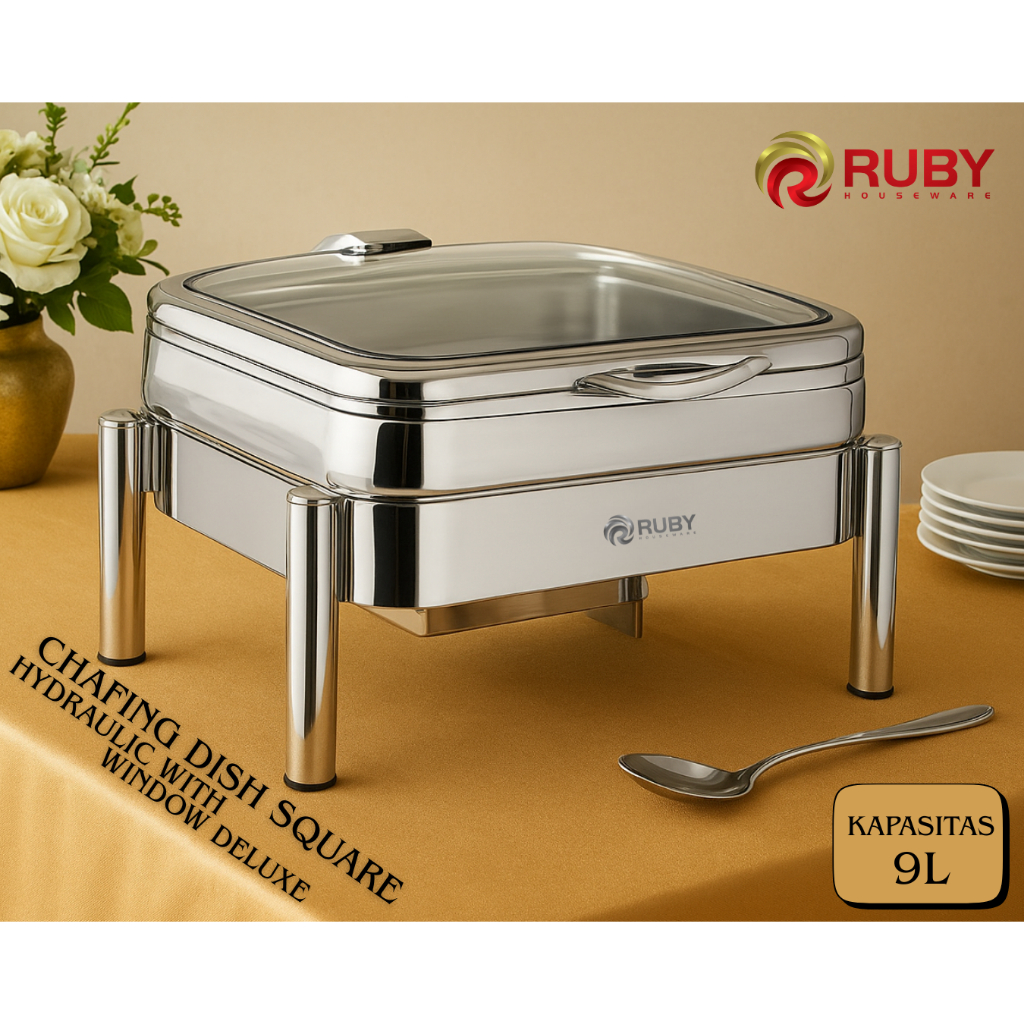 RUBY Chafing Dish 9L with window deluxe roll top 9L kaca lebar chafing dish kaca lebar 9L RB-696 set