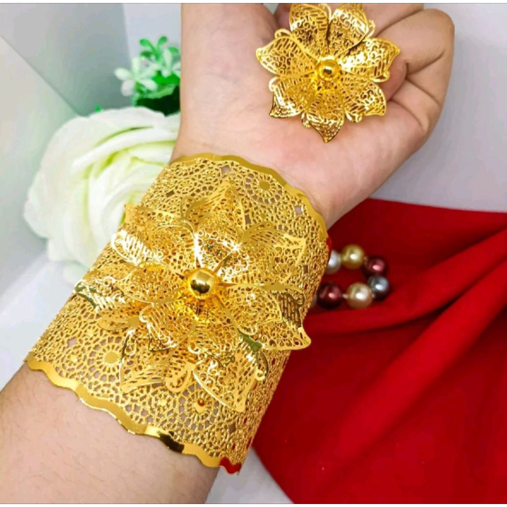 GELANG BUNGA BESAR PANJANG BANGKOK LAPIS EMAS 24K