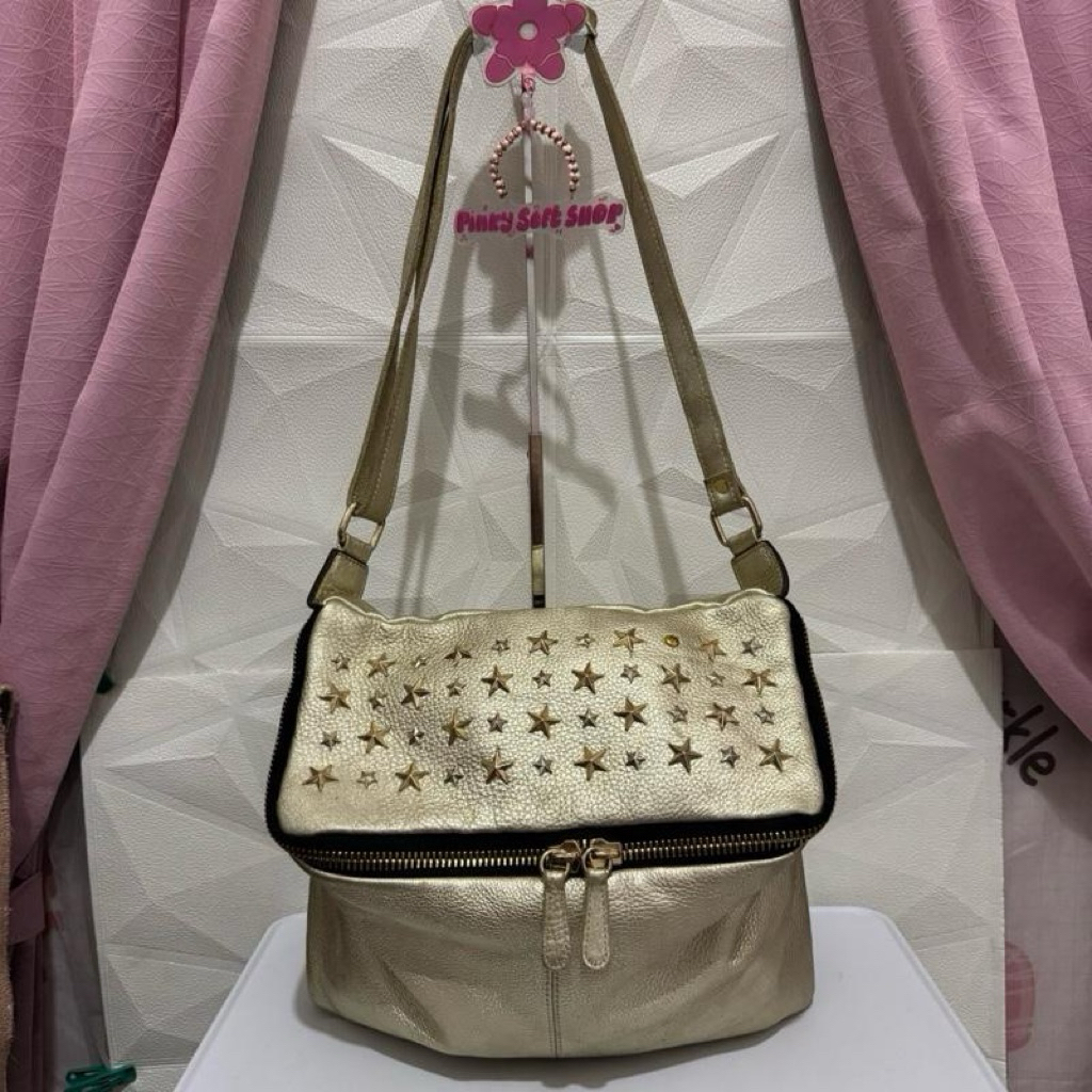 tas sling bag kulit asli. tas selempang kulit asli. tas gold